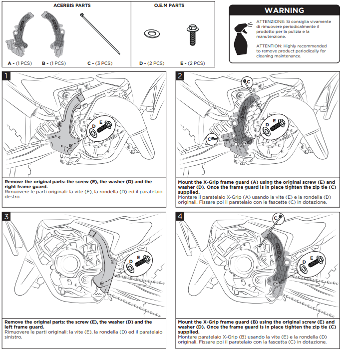 Acerbis X-Grip Rahmenschützer passt zu KTM HUSQVARNA GAS GAS SX TC 65