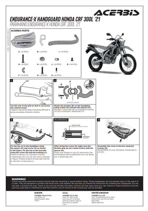 Handprotektoren Acerbis ENDURANCE-X passend für Honda CRF 300L motorrad cross
